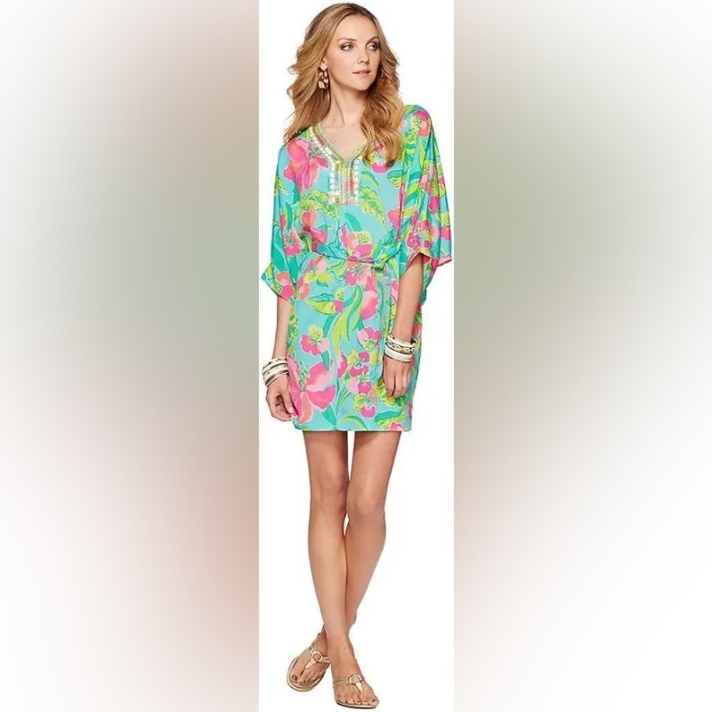 Lilly Pulitzer Wilda Caftan Dress Crystal Water Island Cocktail Size XS